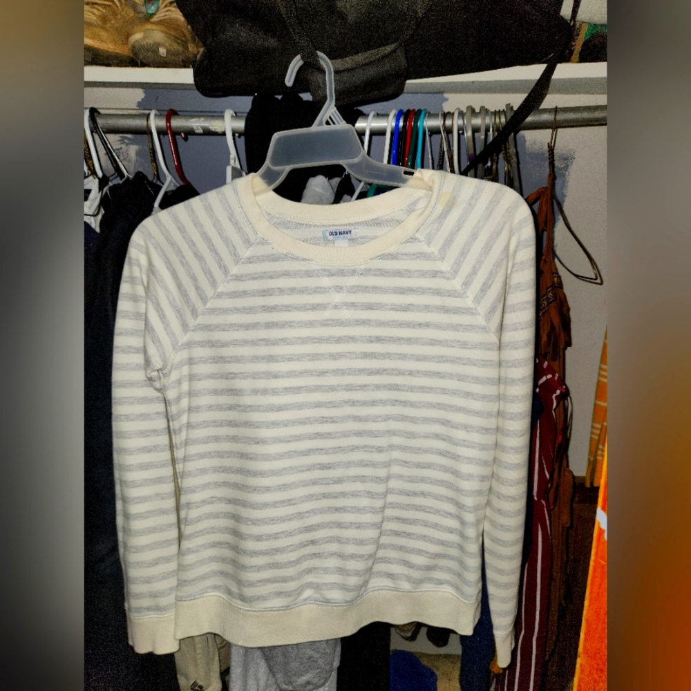Womens Old Navy gray and white stripe sweatshirt